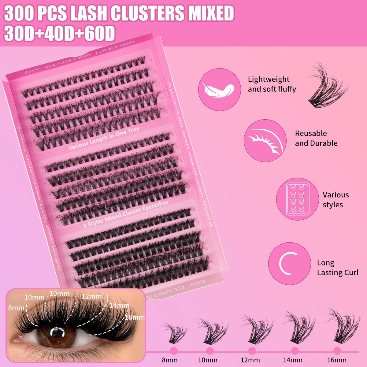 OLYLASH DIY Cluster Lashes | 300 Pcs Mega Volume Kit